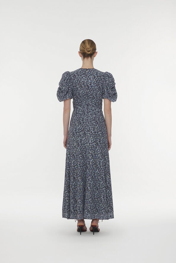 ROTATE Birger Christensen Puff Sleeve Sequin Dress Vibrant floral outline   purple pennant comb.