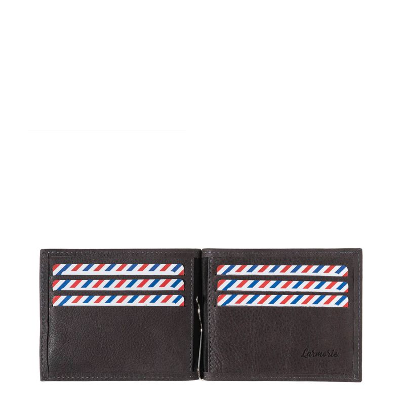 Portefeuille italien Hector avec pince à billets en cuir Nubuck Nuage gris