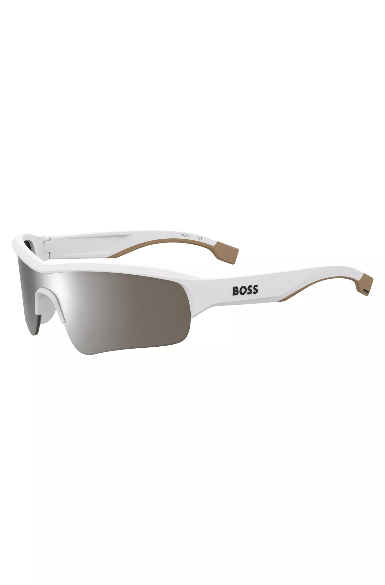 Óculos de sol BOSS estilo Black Mask com lentes contrastantes.