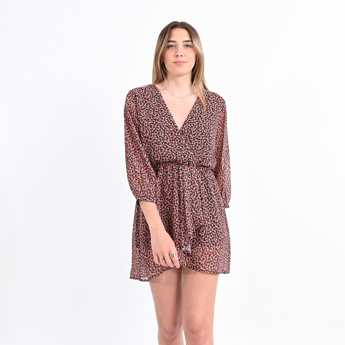 LILI SIDONIO<br>Vestido de voile estampado, efeito envelope