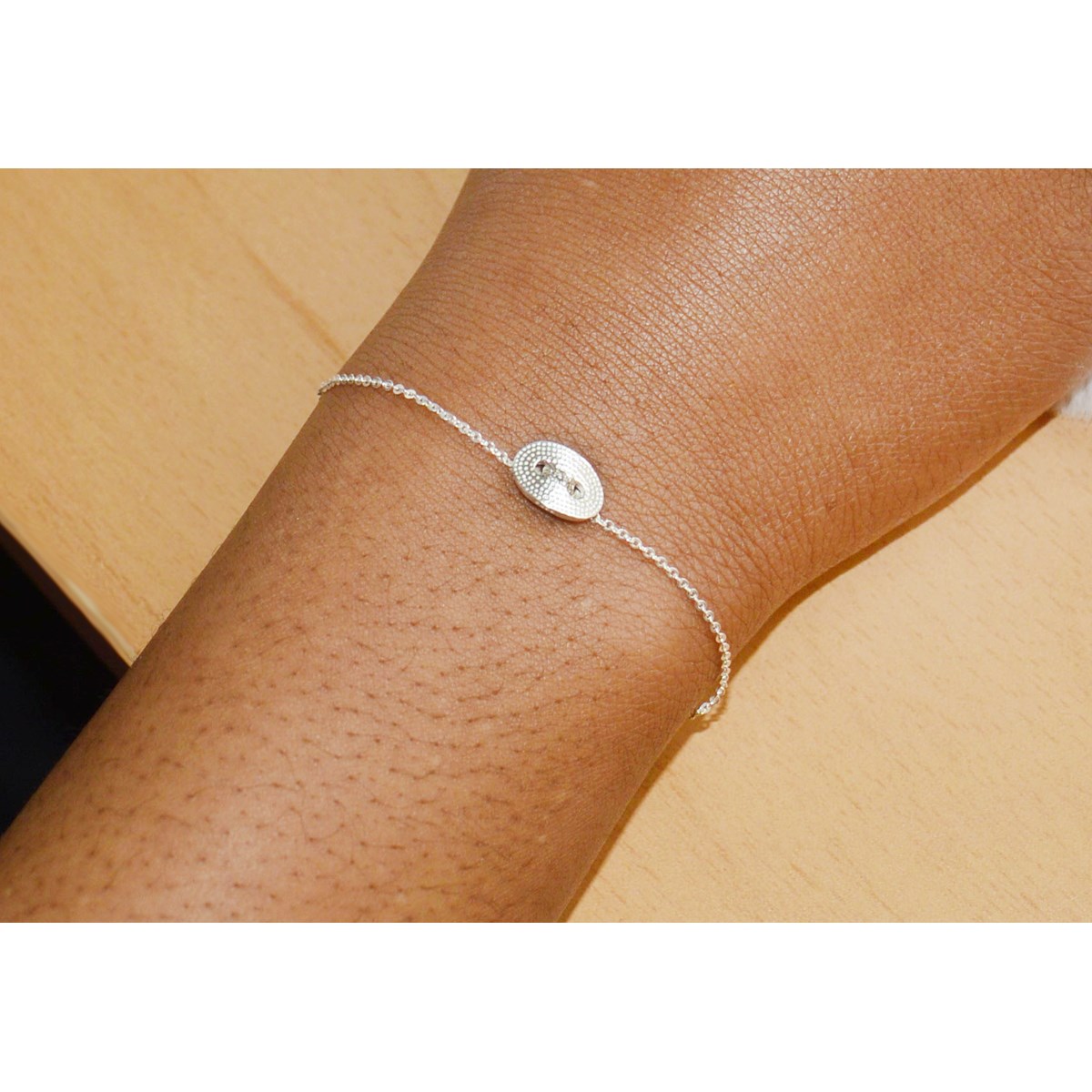 Bracelet chaînette &  médaille bouton en argent 925