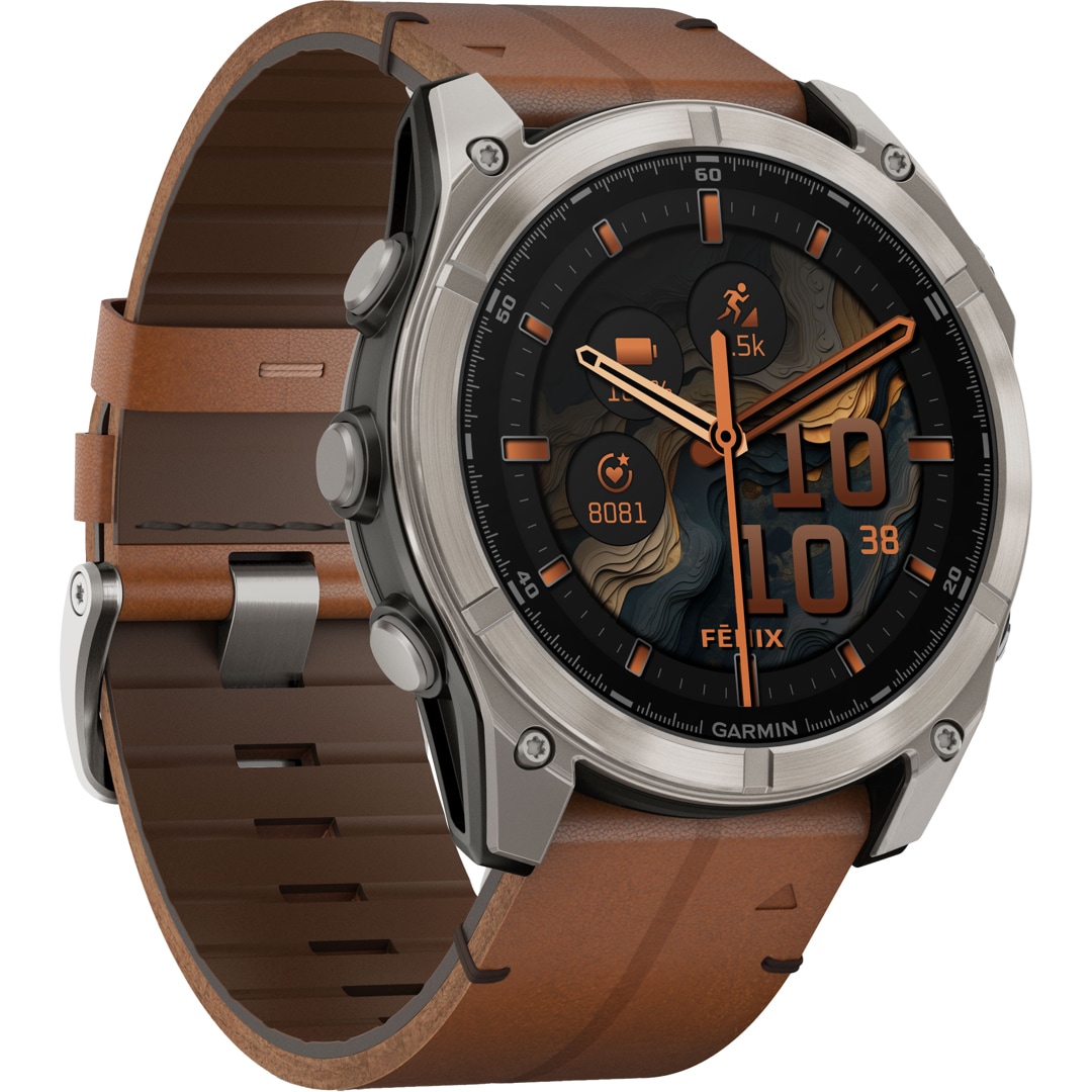 Garmin Fenix 8 - 51mm AMOLED Sapphire Graphit / Leder braun