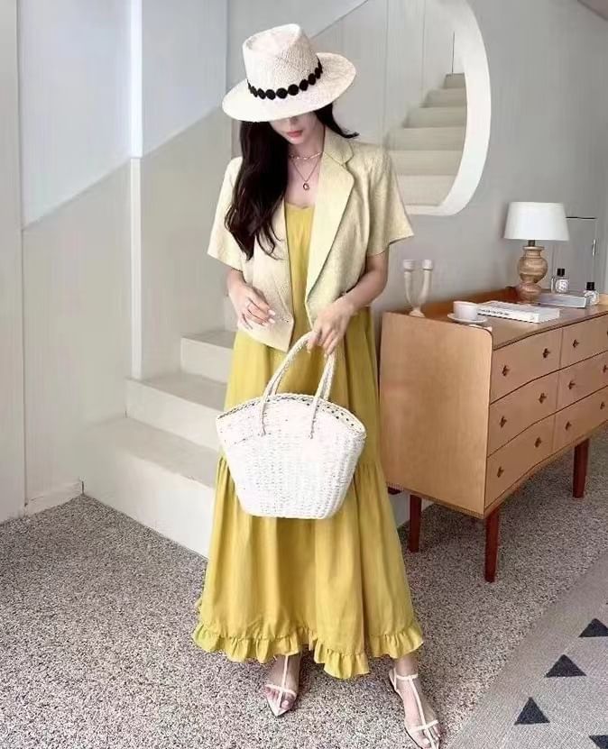 Rred - Mouwloze effen maxi-zonnejurk