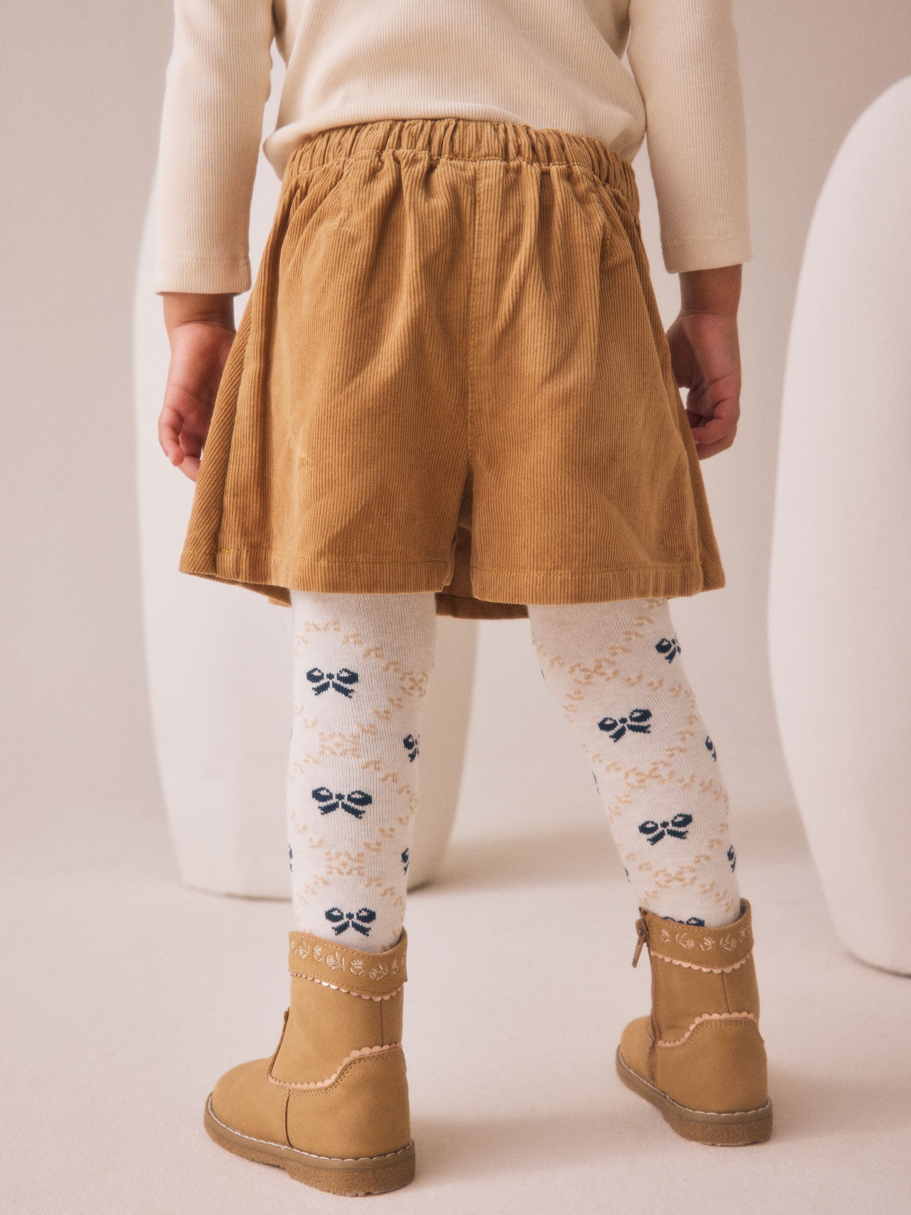 Lichtbruin - Corduroy Skirt with Bow Tights (3mths-7yrs)