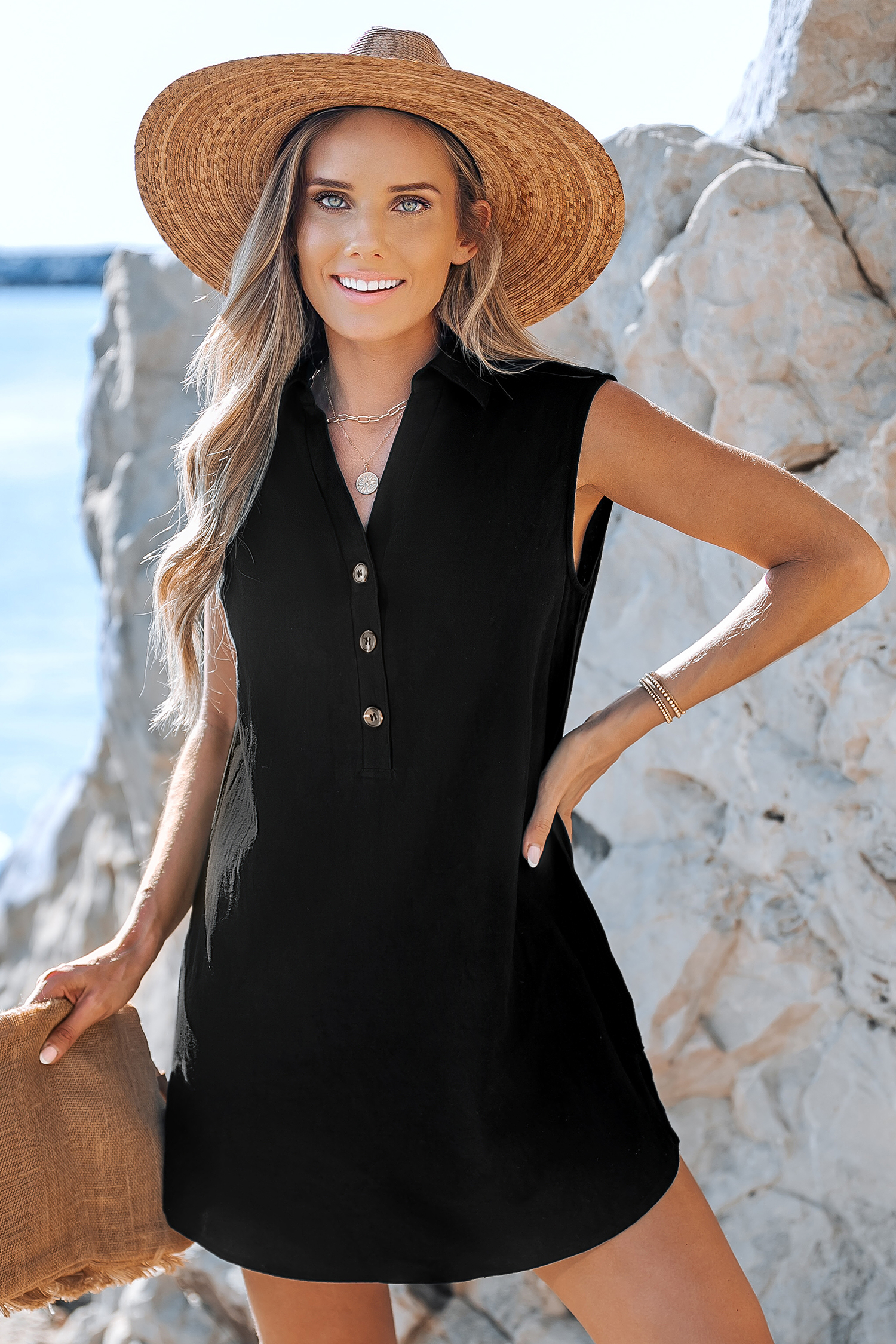 Robe mini en pur coton à demi-bouton