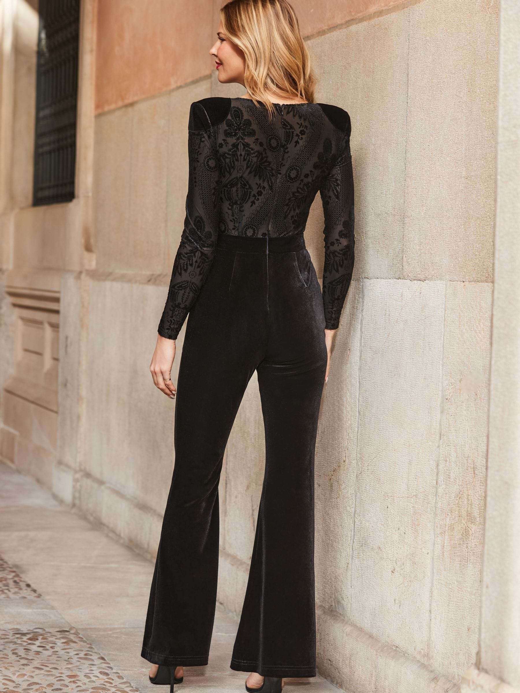 Sosandar Two Part Velvet Kick Flare Jumpsuit