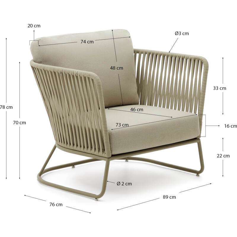 Fauteuil d'extérieur Saconca en corde et acier galvanisé vert
