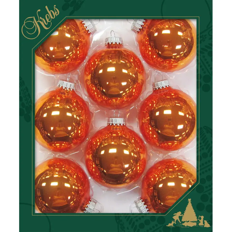 Krebs Kerstballen - 8x st - oranje - 7cm - glas - orange crunch