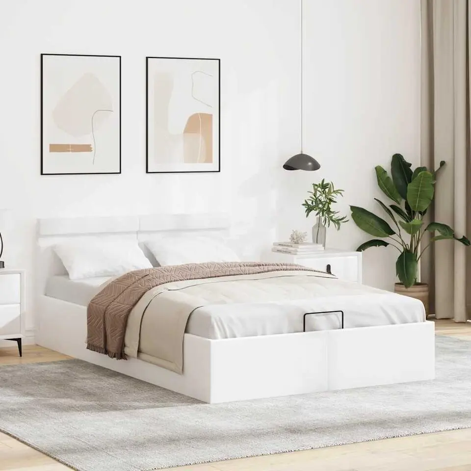 vidaXL - LED bed met opbergruimte - Hydraulisch - Wit - Kunstleer - 140x200 cm