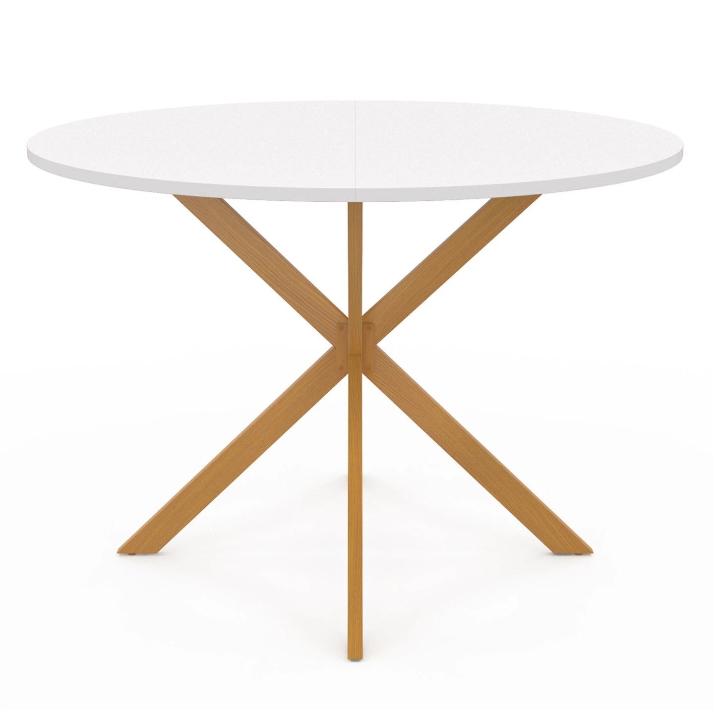 Table à manger ronde GISELE 6 personnes pied araignée bois plateau blanc 110 cm