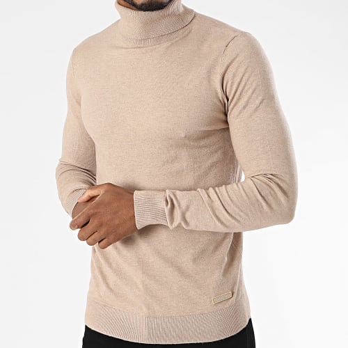 Pull Col Roulé Beige Chiné