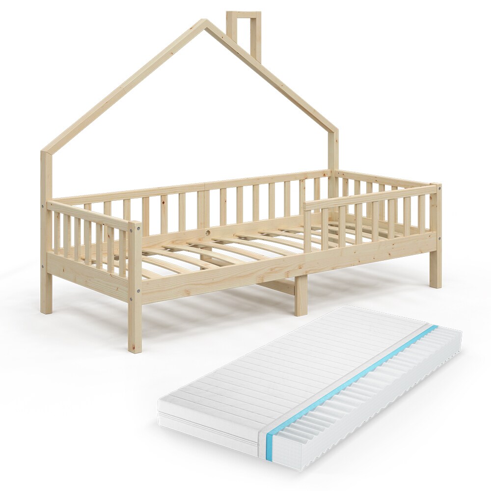 VitaliSpa Hausbett Kinderbett Spielbett Noemi 90x200cm inkl. Matratze natur
