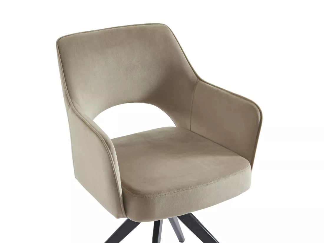 Chaise pivotante avec accoudoirs en velours et métal noir - Beige - KONYA