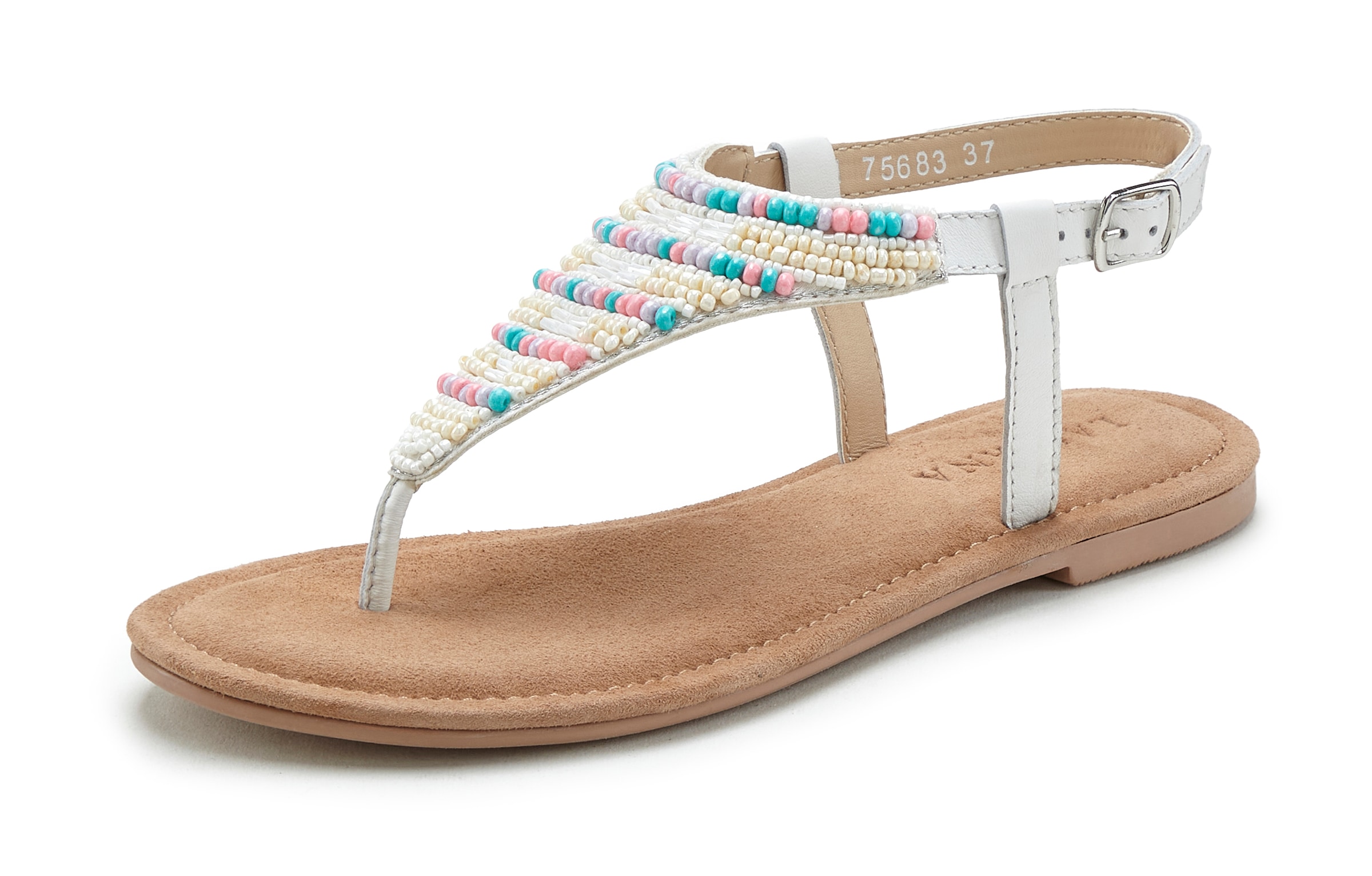 LASCANA Sandale »Zehentrenner, Pantolette, Sandalette, Sommerschuh«  mit Schmucksteinchen und Lederanteil