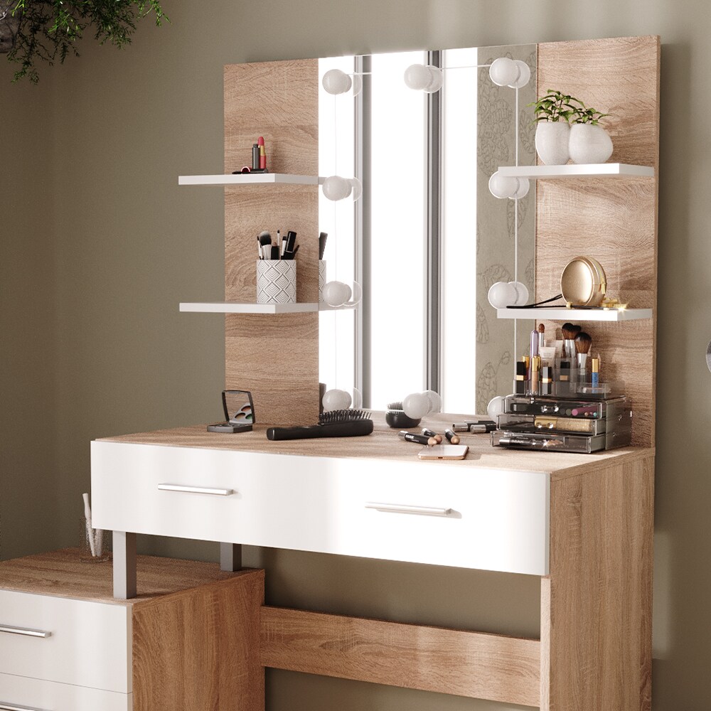 Vicco Schminktisch Frisiertisch Frisierkommode Maria Weiß Sonoma Spiegel LED 132x145 cm modern Ablage