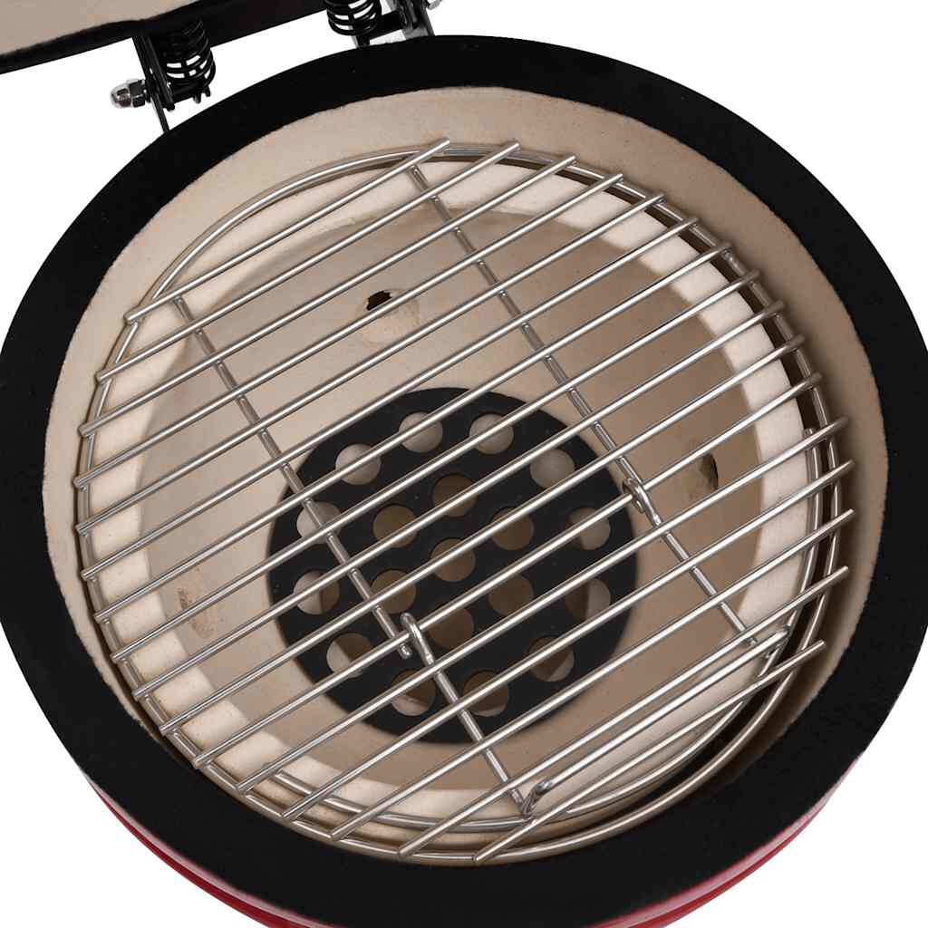 vidaXL Keramische Kamado Grill met Rookoven, 2-in-1, 56 cm, Rood