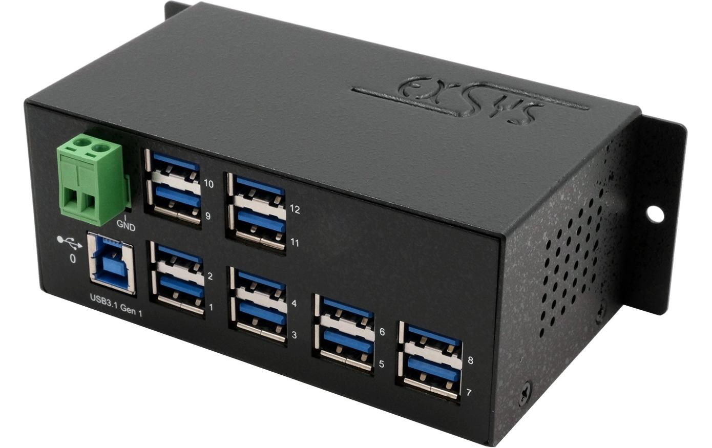 USB-Hub EX-1112HMS 12x USB 3.0/3.1<br>12 Port USB 3.2 Gen 1 Metall HUB mit 15KV ESD Überspannungsschutz, A-Buchsen
