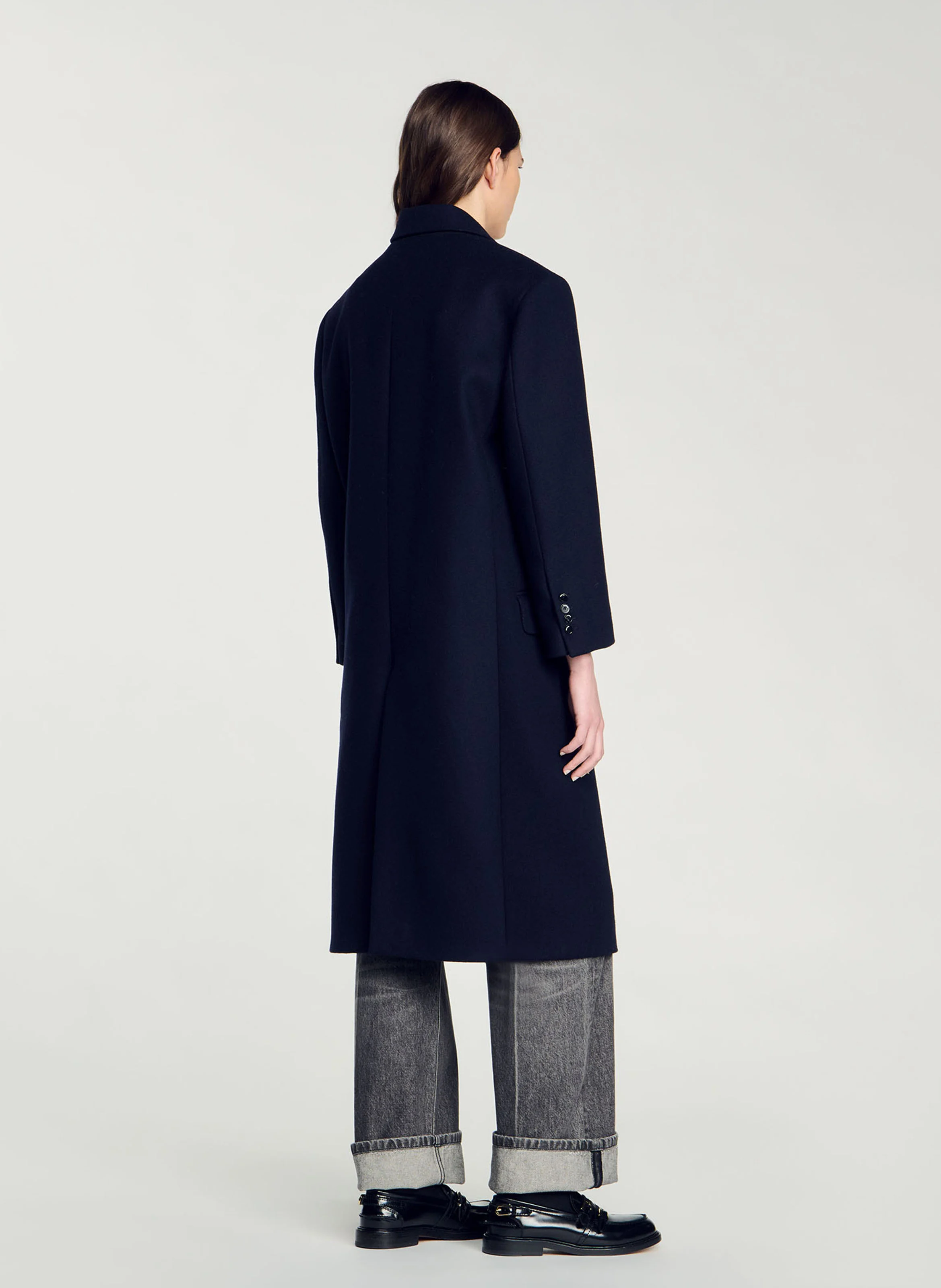 Manteau long en laine mélangée | Bleu