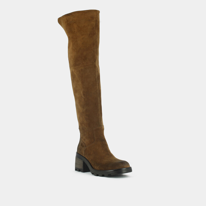Bottes à talons et semelles crantées  en croute cognac