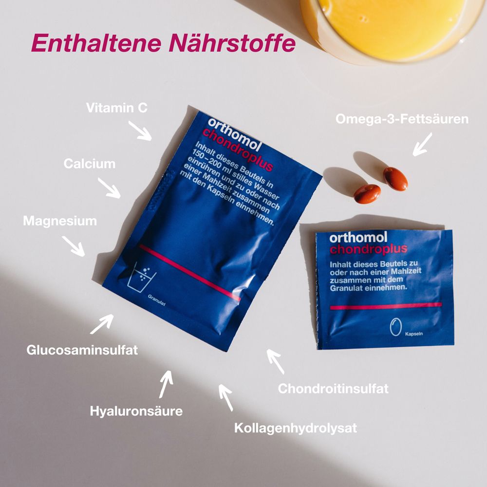 Orthomol chondroplus - Nährstoffe für Knorpel und Knochen - mit Glucosamin-, Chondroitinsulfat und Hyaluronsäure - Granulat/Kapseln