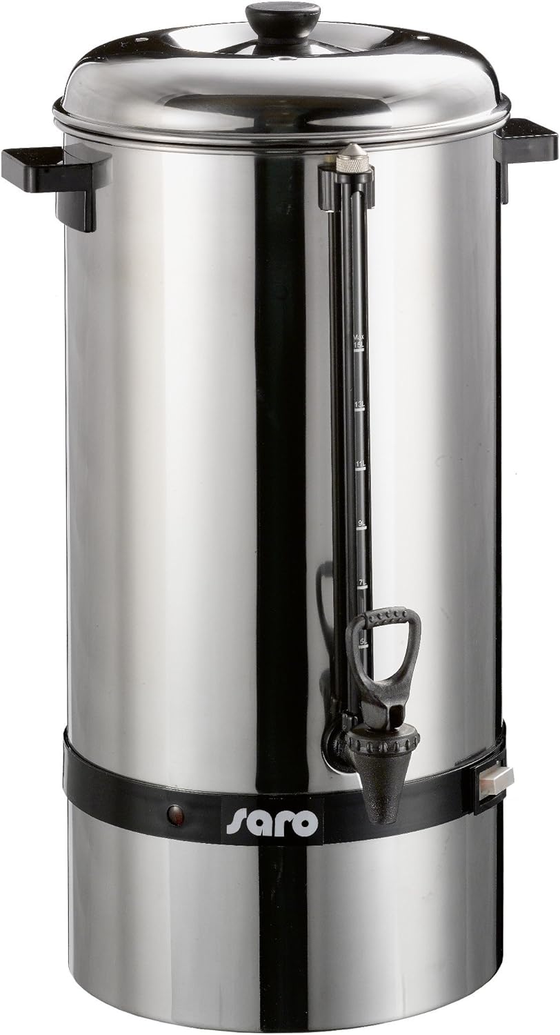 Saro Kaffeemaschine mit Rundfilter – 15 L / 100 Tassen – Edelstahl – Brüh- & Warmhaltefunktion – Sicherheitszapfhahn – Peilglas – 1,5 kW – Modell SAROMICA 6015