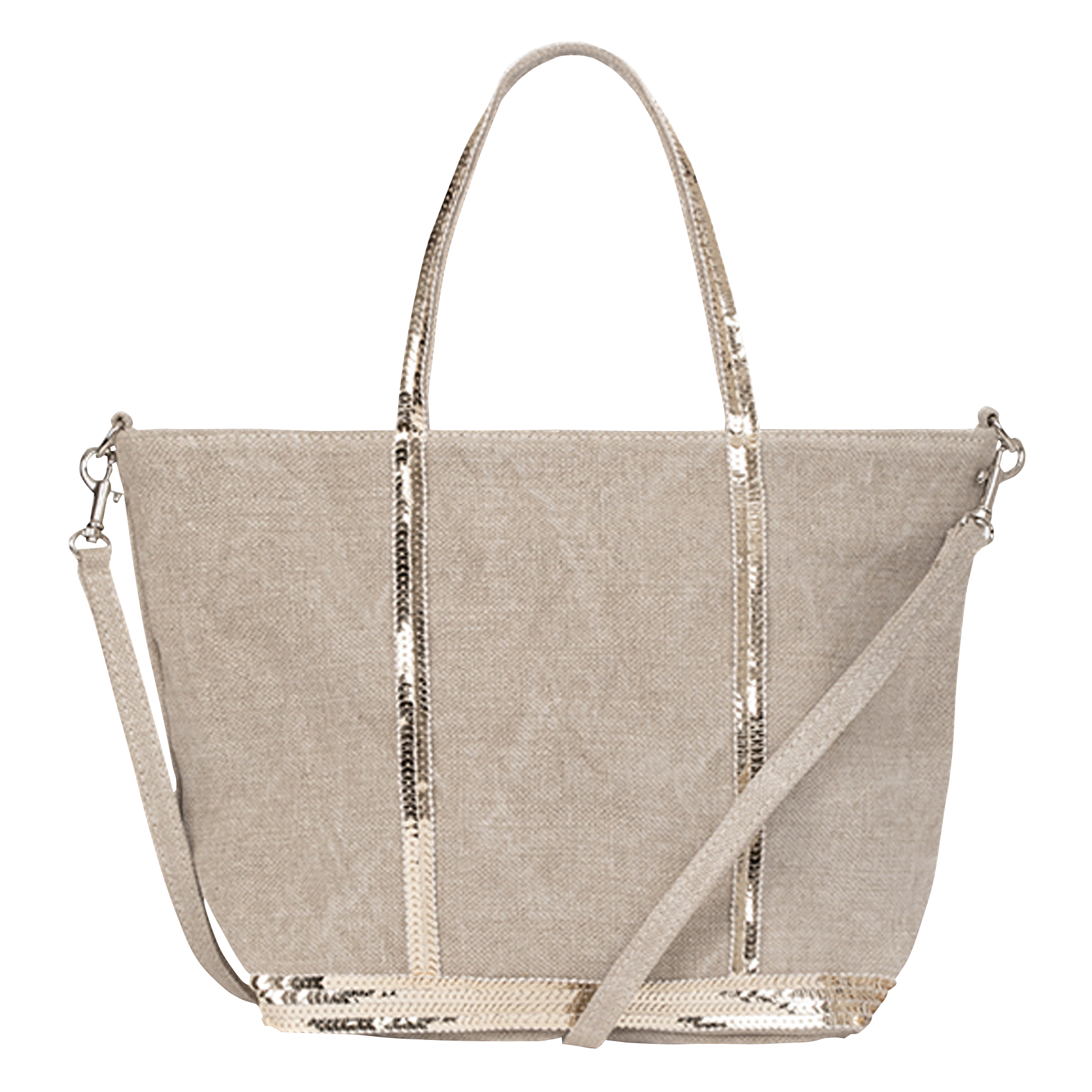 Sac cabas S à sequins en lin| Beige