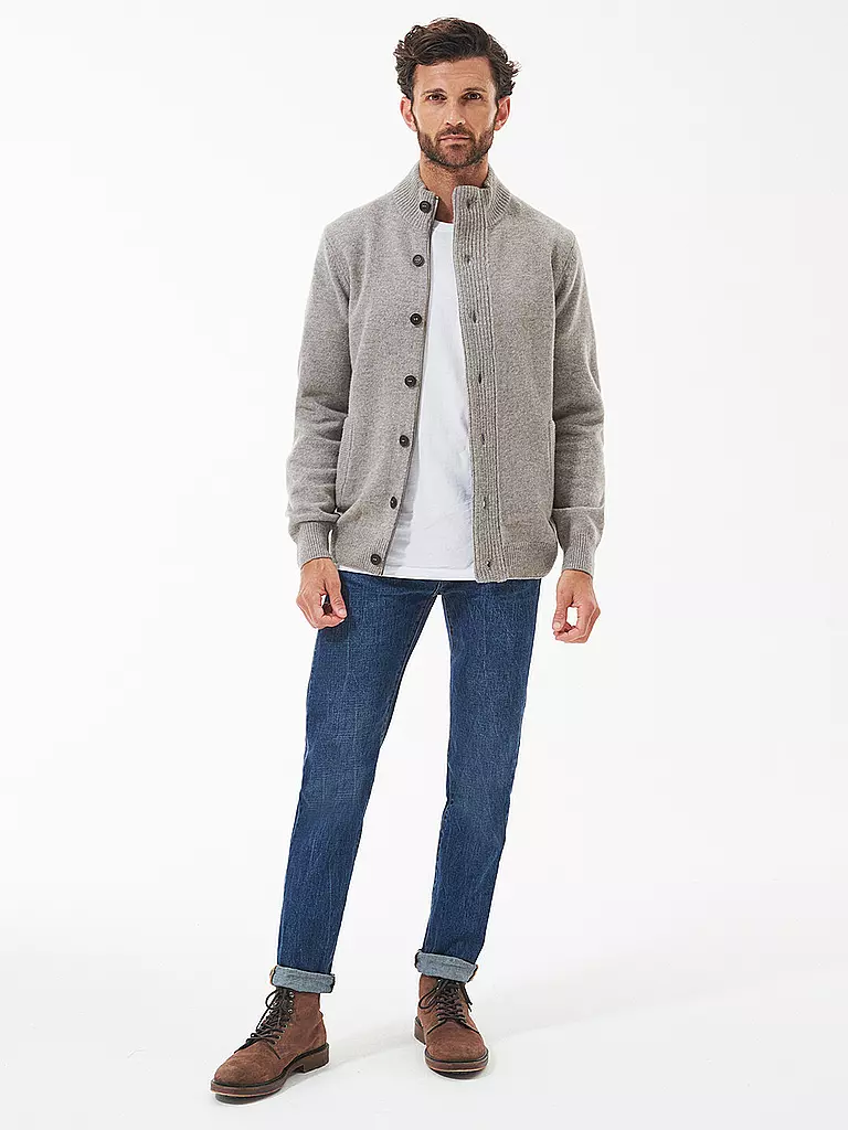 BARBOUR Strickjacke ESSENTIAL hellgrau