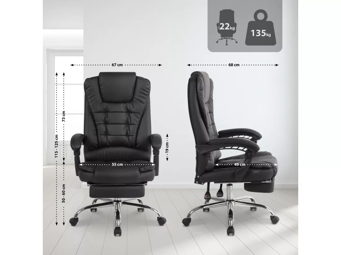 Chaise de bureau - Similicuir - Noir - Oxygen