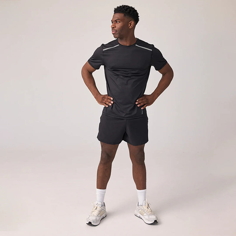 Trainingsshirt mit Reflexstreifen Herren aus recyceltem Polyamid Schwarz