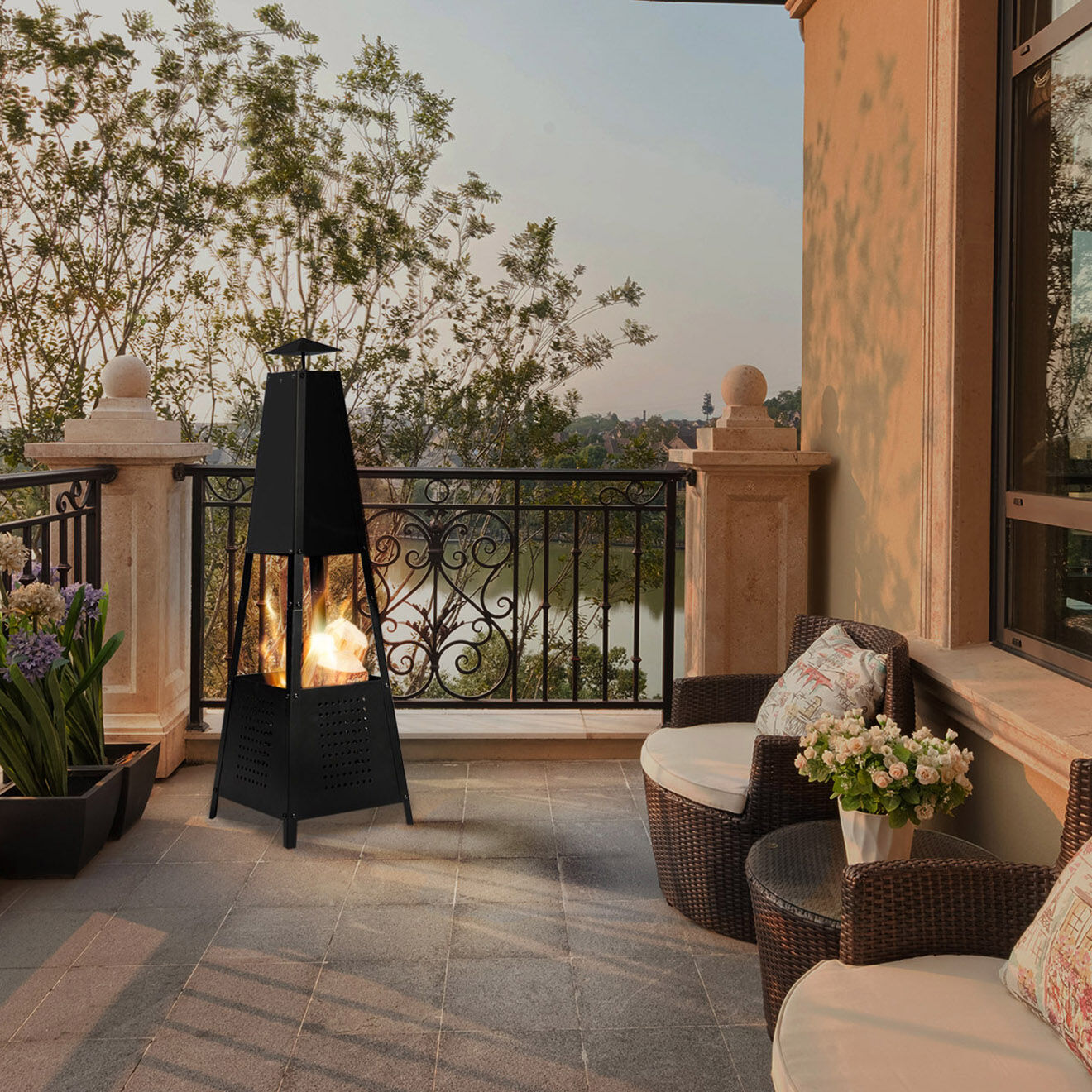 Pratik Garden Brasero Pyramide noir - 30x30x100 cm