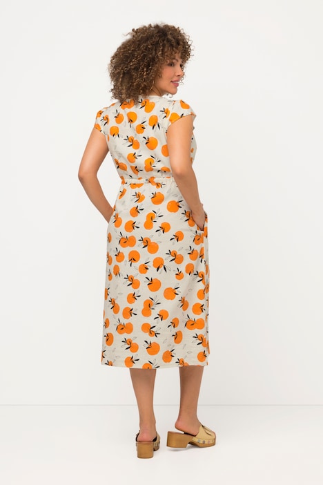 Midikleid, Orangen, A-Linie, Rundhals, Cup-Ärmel
