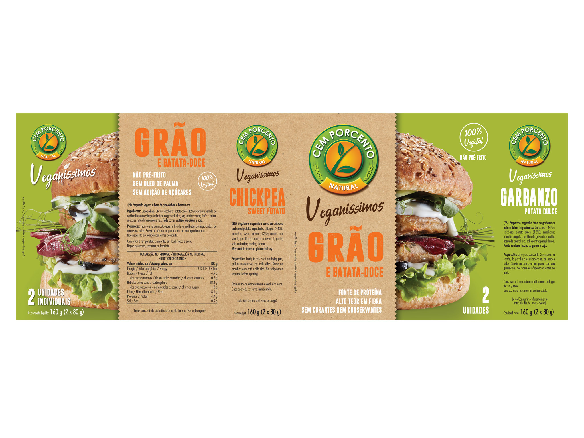 HAMBURGUER CEM PORCENTO VEGANÍSSIMO GRÃO BATATA DOCE 160G