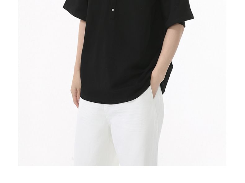 FAERIS - Henley effen T-shirt met korte mouwen