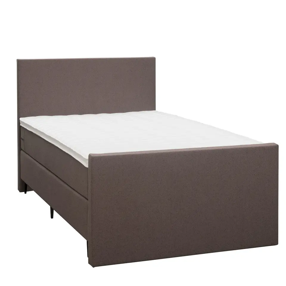 Boxspring met voetbord Liv egaal - donkerbruin - 120x200 cm - slanke poot