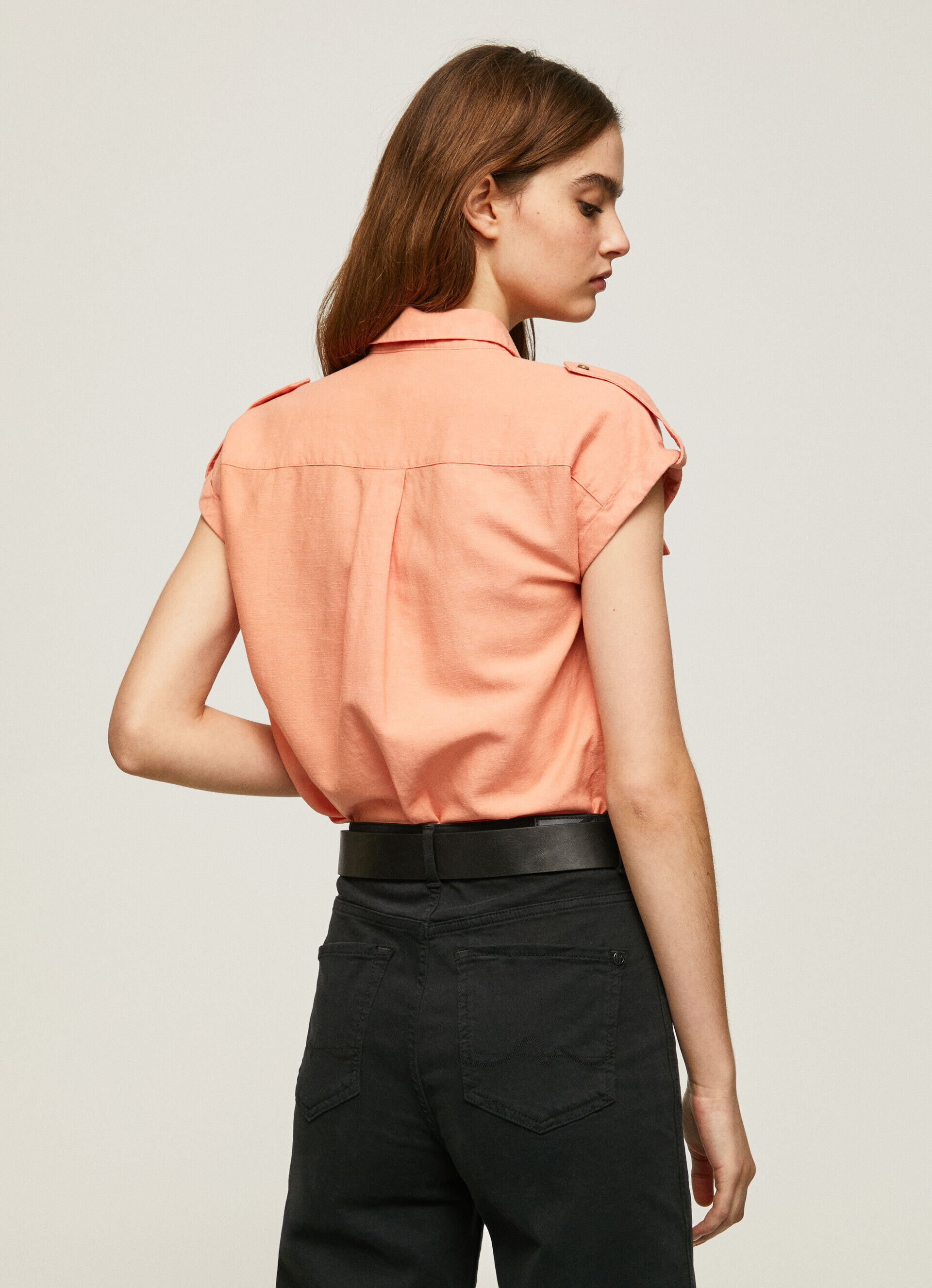 Camisa utilitária de manga curta - Laranja pêssego
