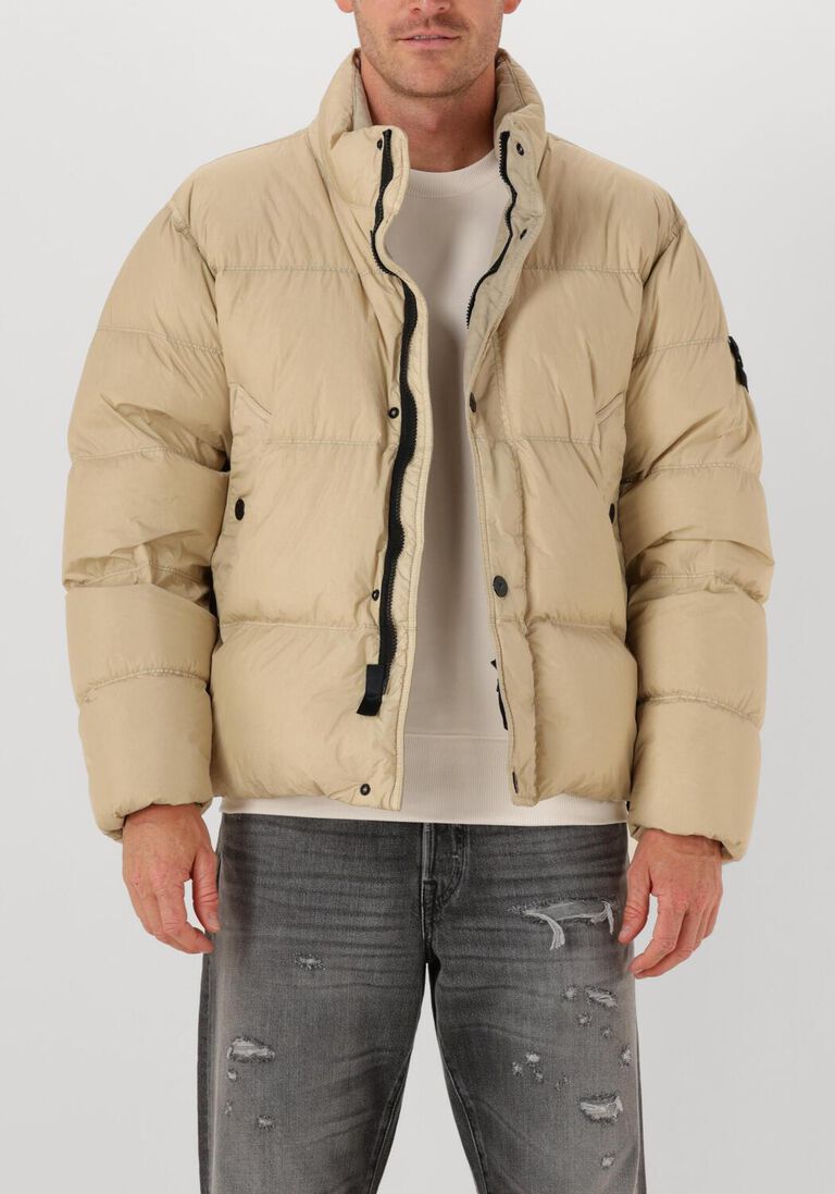 beige stone island gewatteerde jas bomber