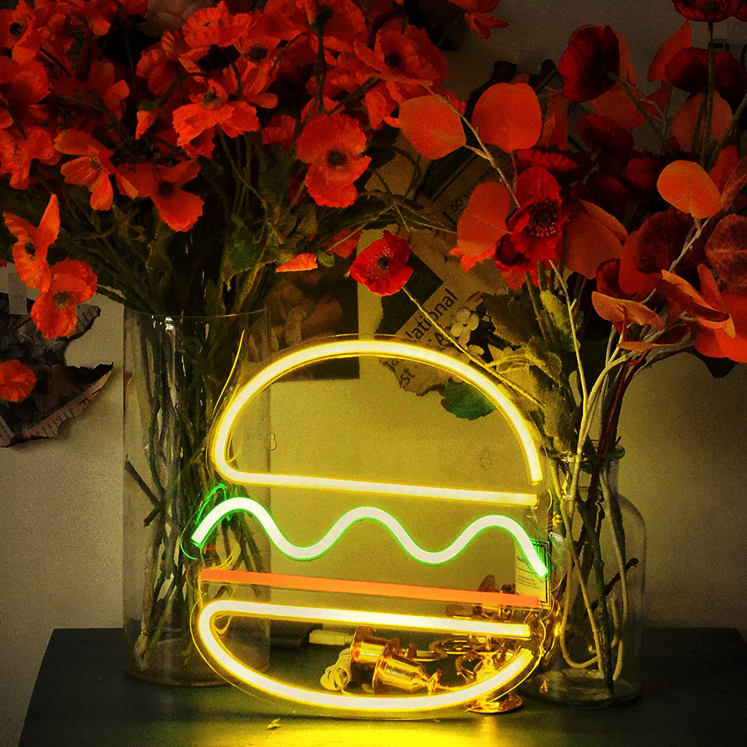 (30x30cm) LED Neon Sign Burger Wand Deko Licht Schild Home / Party Accessoire (USB) - Bunt