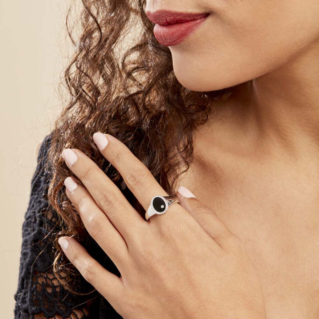 Bague Argent Blanc Lugus Email Et Oxyde De Zirconium