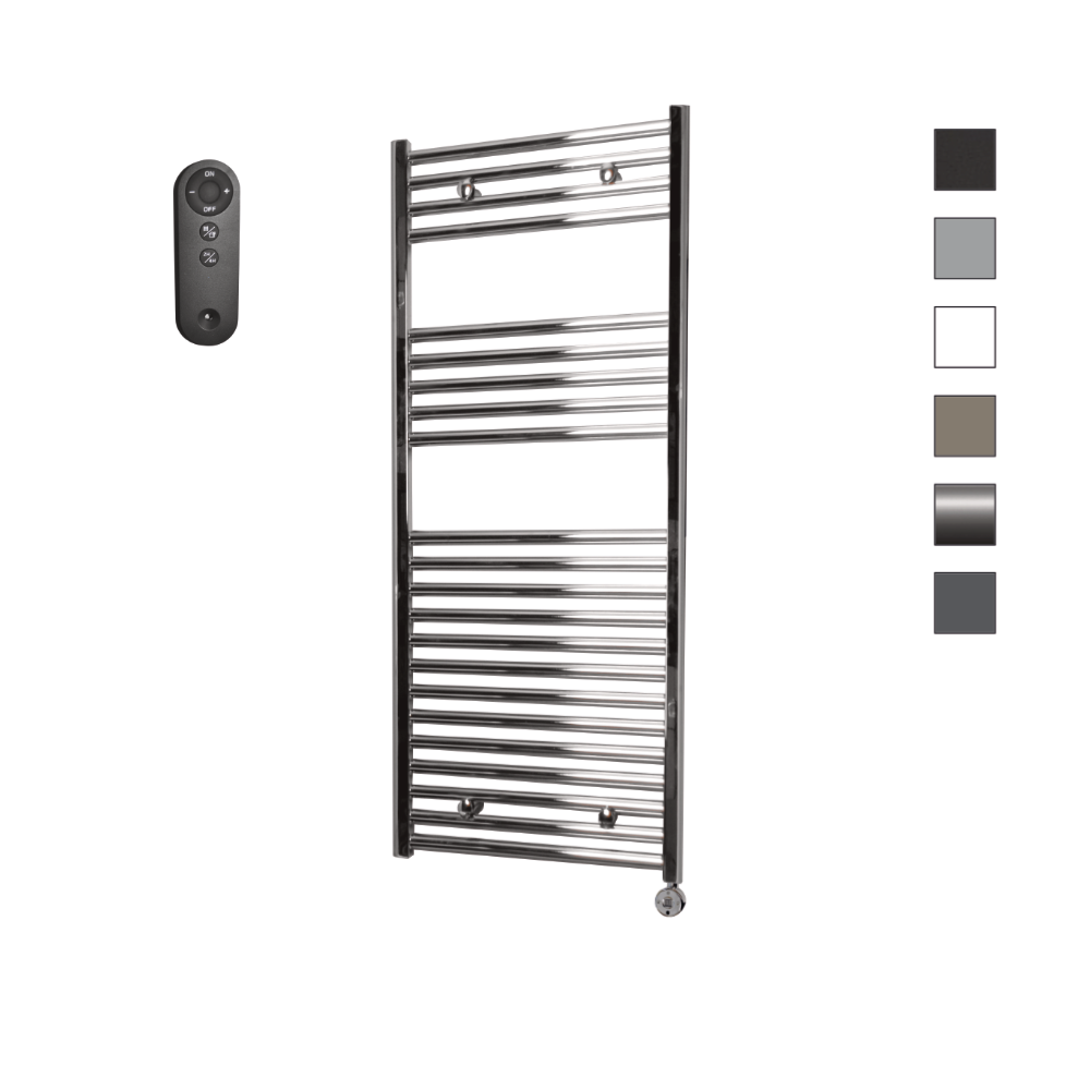 Sanicare HVS elektrische radiator 45x112cm chroom met afstandsbediening en thermostaat chroom rechtsonder