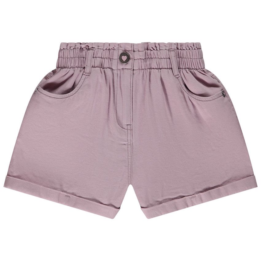 Short taille haute uni en coton fantaisie pour fille - Rose