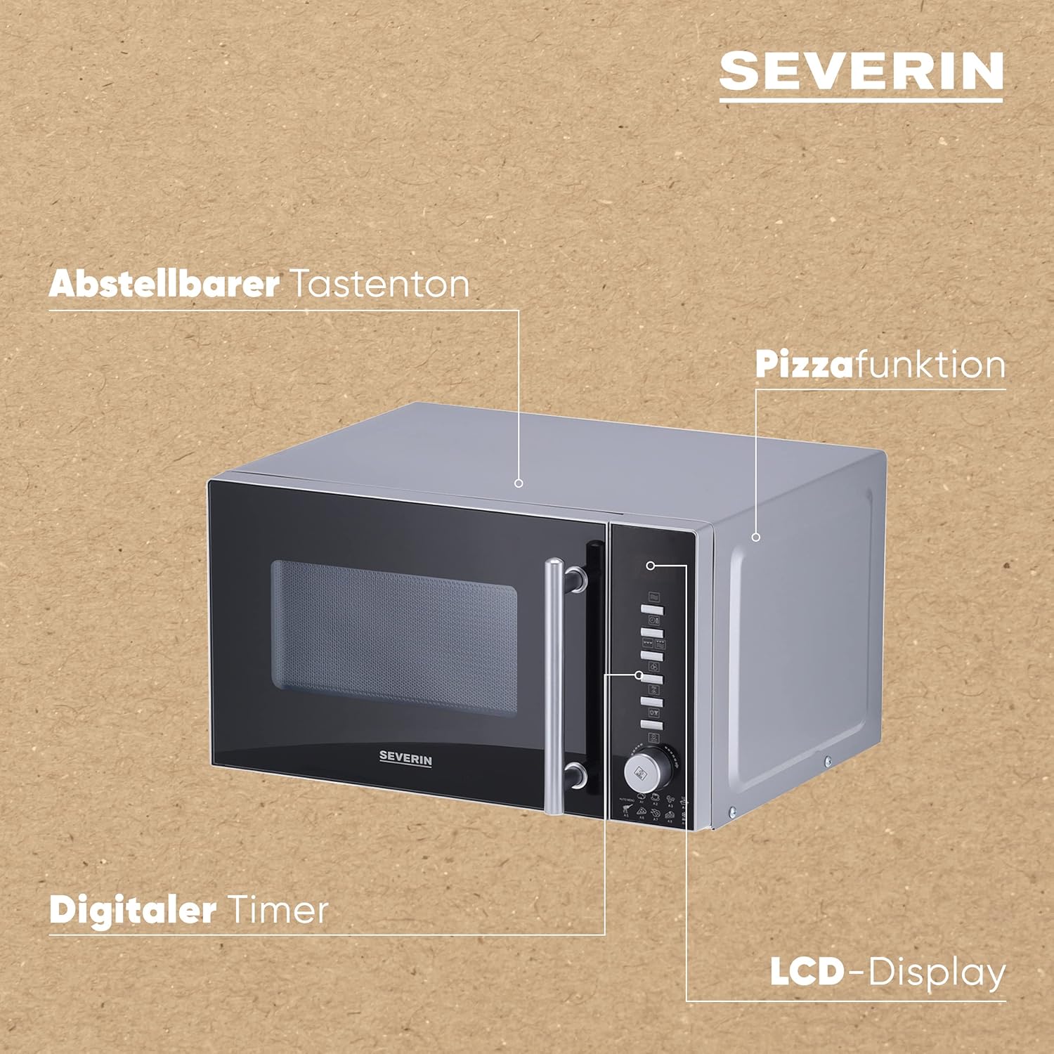 SEVERIN 3-in-1 Mikrowelle mit Grill und Heißluftfunktion, Minibackofen mit 10 Leistungsstufen, multifunktionale Mikrowelle mit Drehteller und Grillrost, schwarz, MW 7773