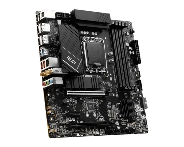 MSI PRO B760M-A WIFI DDR4 - Bundkort - micro ATX - LGA1700 sokkel - B760 Chipset - USB 3.2 Gen 2, USB 3.2 Gen 1, USB-C 3.2 Gen 1 - 2.5 Gigabit LAN, Wi-Fi 6E, Bluetooth - onboard grafik (CPU påkrævet) - HD Audio (8-kanaler)