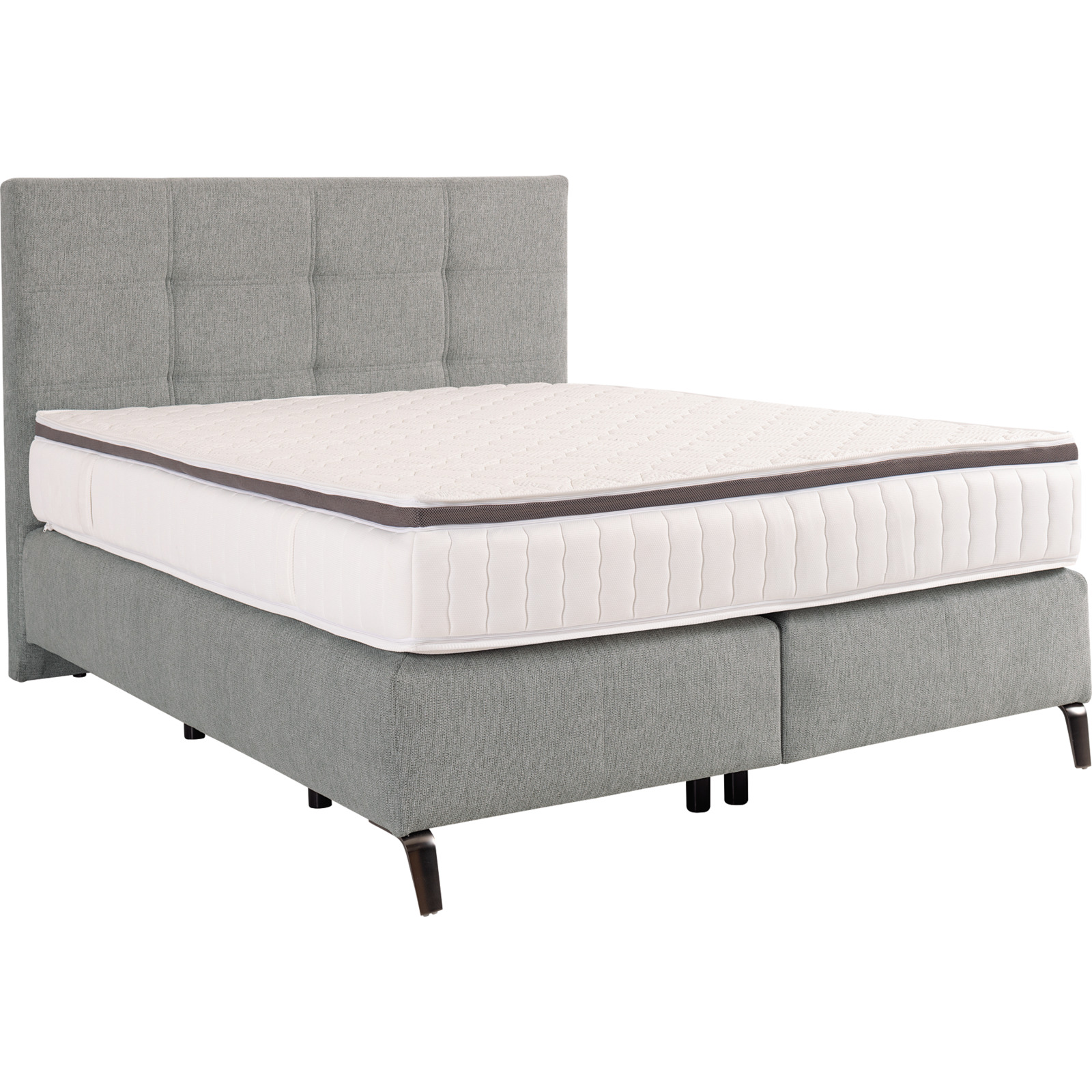 Boxspringbett Luzern, Stoff Aragon grau, 180 x 200 cm, mit Matratzen H3