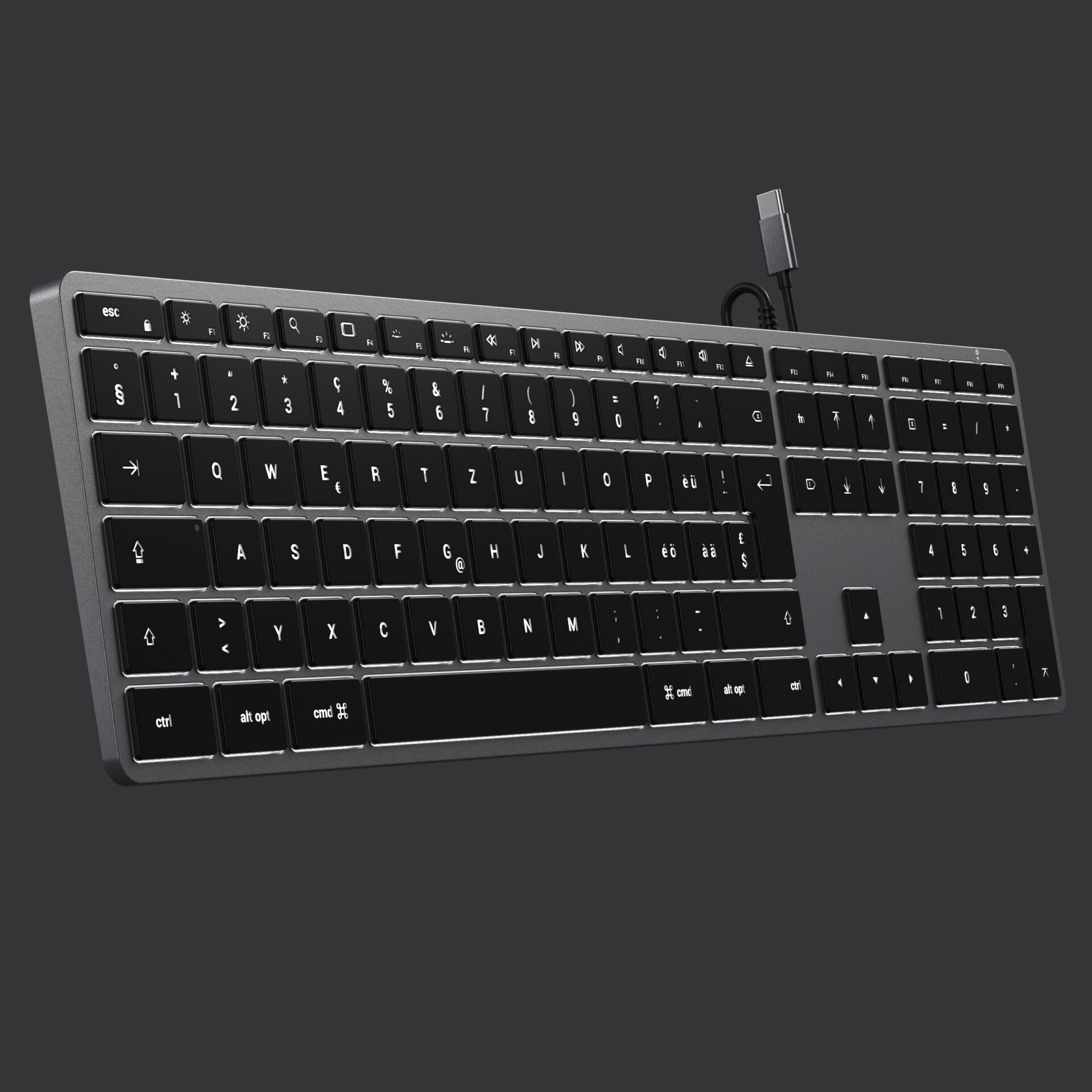 Slim W3 USB C Aluminium Tastatur Keyboard Schweizer Layout   Nummernblock (ST-UCSW3M-CH) - Space Grau