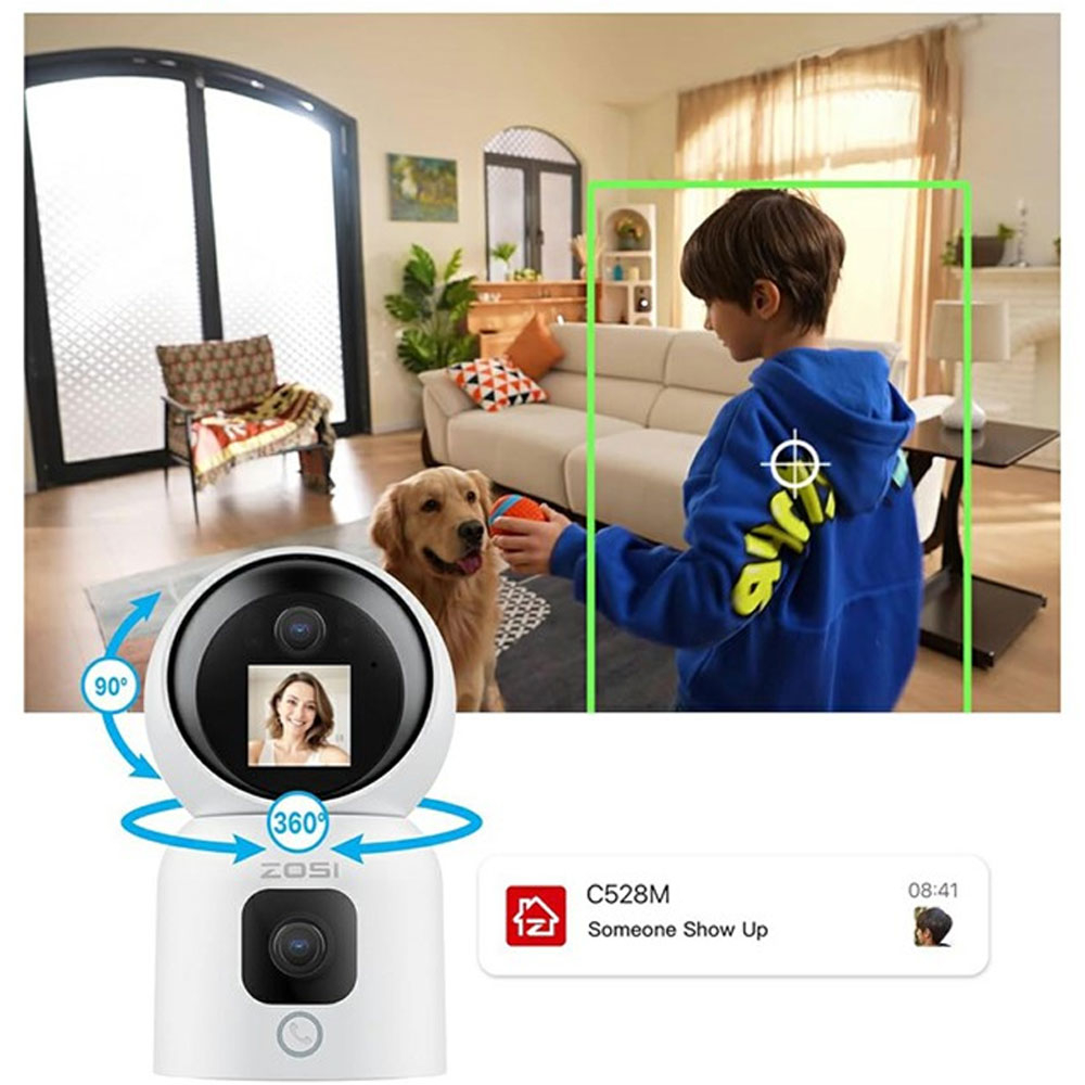 C528M 360° Indoor WiFi Internet IP Kamera Dual Linse (6MP) 2K KI Nachtsichtfunktion / Zwei-Wege-Audio / Personenerkennung / Farbdisplay