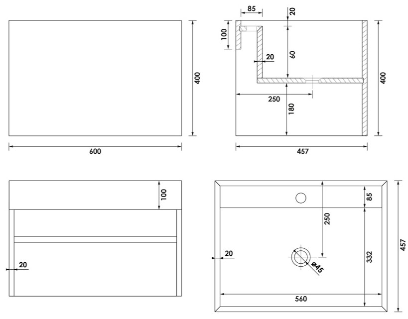 Brauer Nova vrijhangende wastafel marmerlook 60cm met kraangat calacatta gold