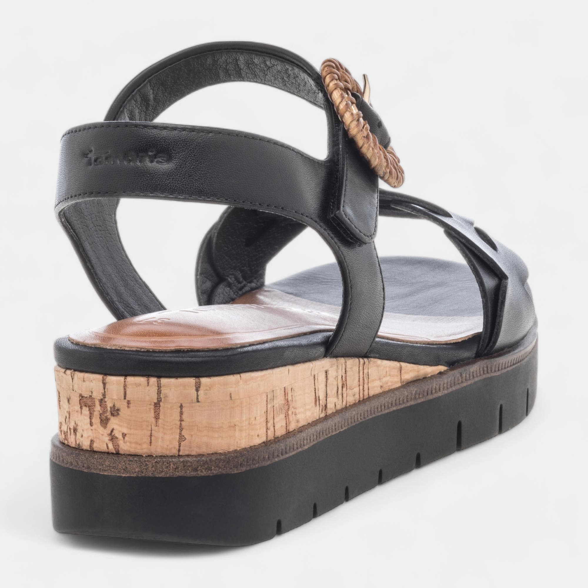 Sandales à talon compensé Femme en cuir noir