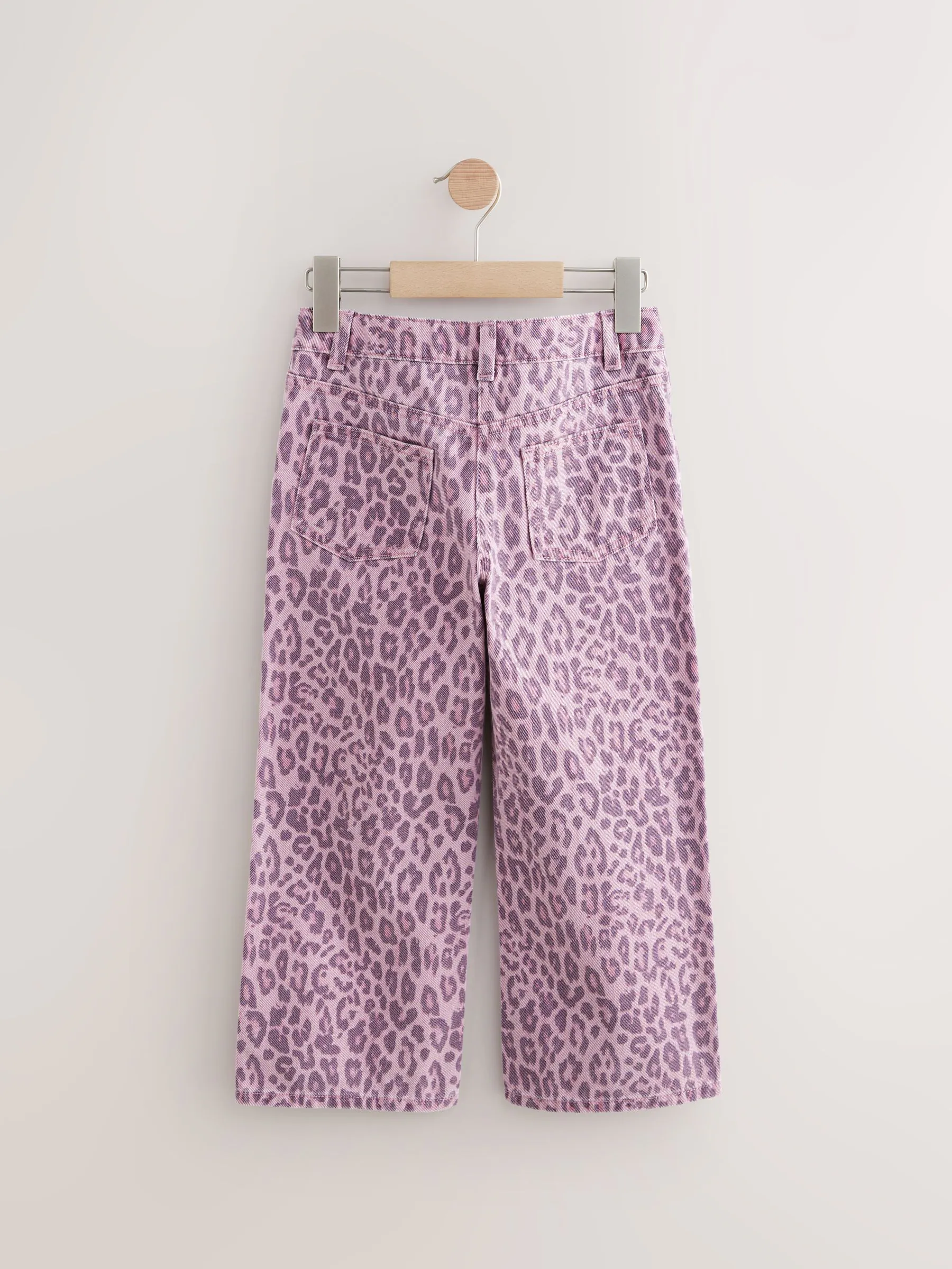 Roze met luipaardprint - Jeans met wijde pijpen (3-16 jr)
