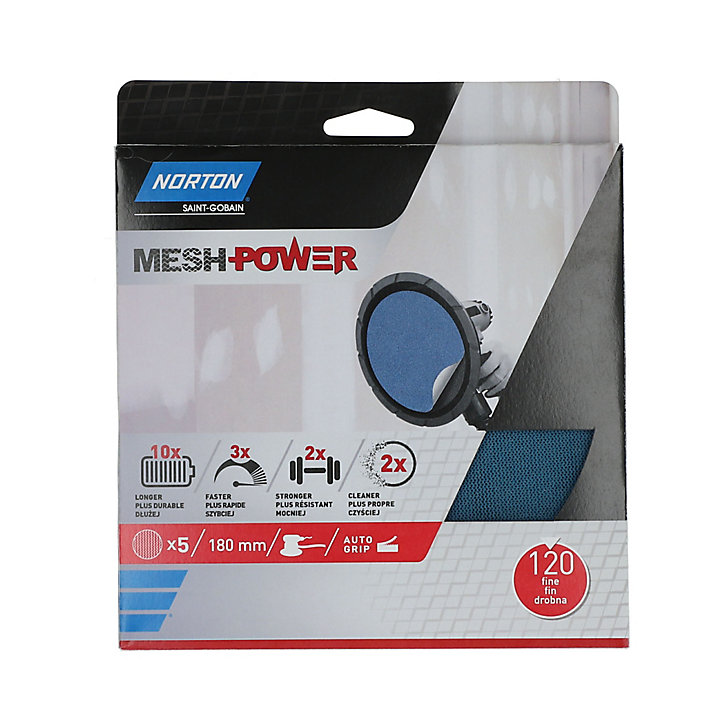 Abrasif pour ponceuse excentrique Norton ø 180 mm, Grain 120 - 5 pièces