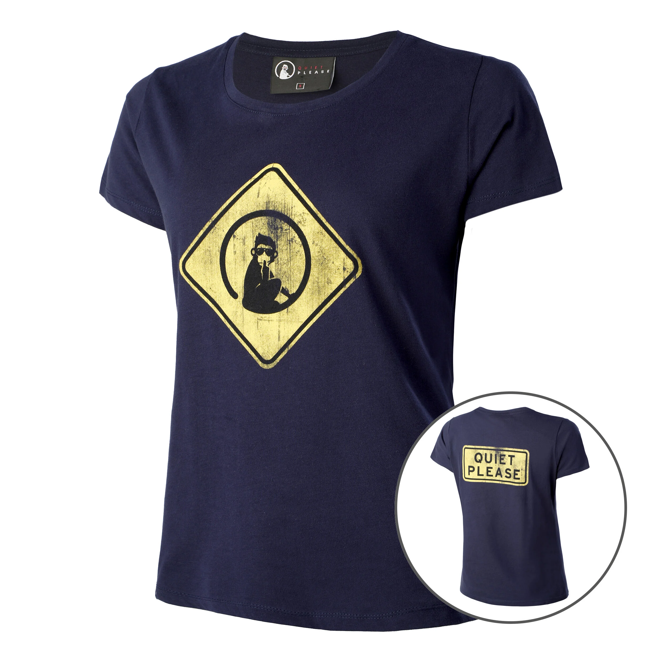 Quiet Please Australia Road Sign T-shirt Femmes - Bleu Foncé , Jaune